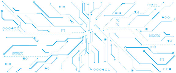 Fototapete - Vectors White and blue Abstract geometric dots and lines connection circuit concept. Hi tech digital connect, communication, High technology concept.