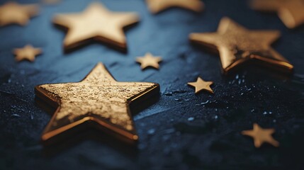Aufkleber - Golden stars shining on dark blue textured background
