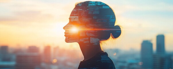Aufkleber - Businesswoman using artificial intelligence to improve city life