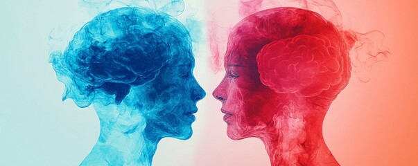 Poster - Two profiles with brains made of smoke facing each other