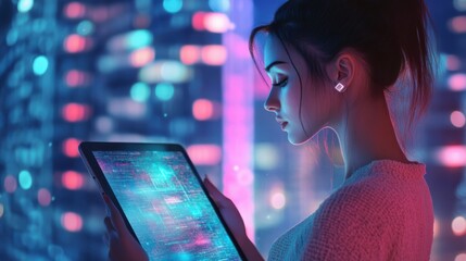 Woman using modern digital tablet
