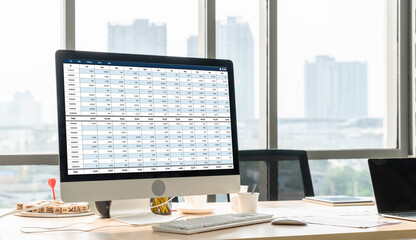 Wall Mural - accounting software on computer screen showing financial statement spreadsheets and account balance 