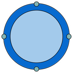 Wall Mural - circular frame with blue border and light blue center, adorned with four small teal dots. 