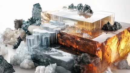 Poster - Minerals and resin blocks creating an abstract landscape sculpture