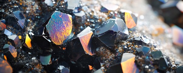 Aufkleber - Macro close up of iridescent crystals forming colorful abstract pattern