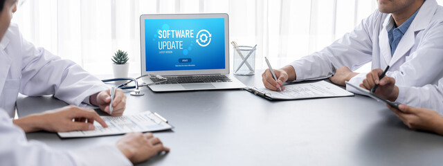 Wall Mural - software update on computer for brisk version of device software upgrade