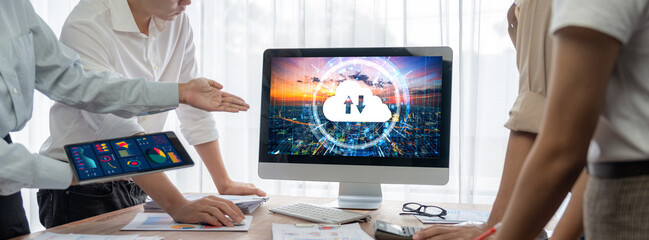 Fototapete - Cloud computing software for brisk remote work and personal data storage