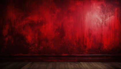 Aufkleber - spooky red textured wall with wooden floor for halloween design, perfect for horror web design, print media, branding, background texture