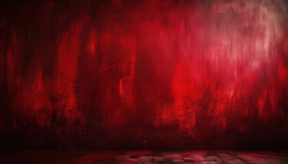 Aufkleber - spooky red textured wall with wooden floor for halloween design, perfect for horror web design, print media, branding, background texture