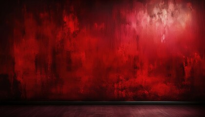 Aufkleber - spooky red textured wall with wooden floor for halloween design, perfect for horror web design, print media, branding, background texture
