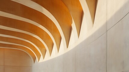 Fototapete - Modern architectural design featuring curved wooden ceiling and concrete wall