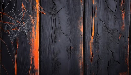 Aufkleber - spooky halloween spider web with orange paint drips on black wooden texture for web design, print, and branding