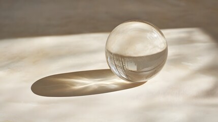 Aufkleber - Crystal ball reflecting winter landscape casting shadow on beige surface
