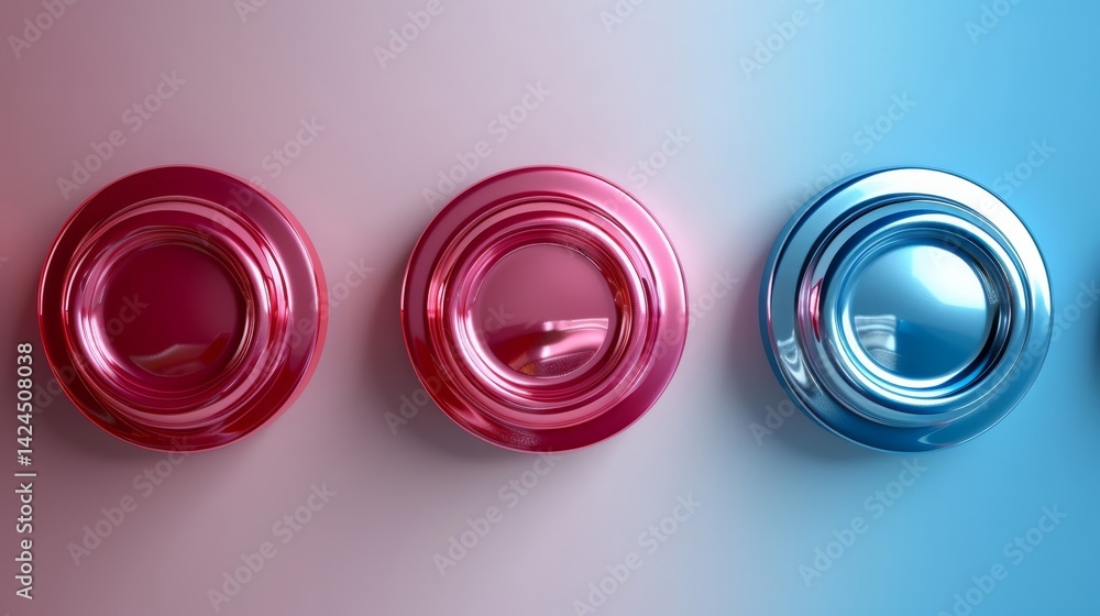 Modern circular toggle switches in various on off states with glossy 3d ...