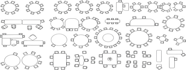 office furniture elements top view vector set. kit for plan of office, house, apartment, workspace. 