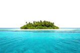 Serene tropical island with lush greenery surrounded by crystal clear turquoise water for relaxation retreat