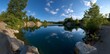 © typepng - The equirectangular projection showcases a full seamless spherical HDRI panorama with a 360-degree angle view of a huge green lake or river's limestone coast near a forest on a summer day, complete