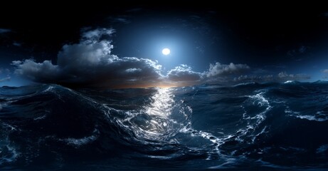 Wall Mural - a 3d rendering features a dark sky with thunderstorm clouds and a bright moon, accompanied by an env