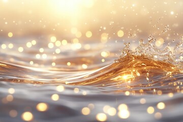 Aufkleber - Water droplets create mesmerizing patterns in golden light during sunset over a tranquil lake