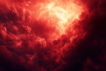 Aufkleber - Dramatic red clouds fill the sky at sunset, creating an intense atmosphere above the horizon during the evening hours