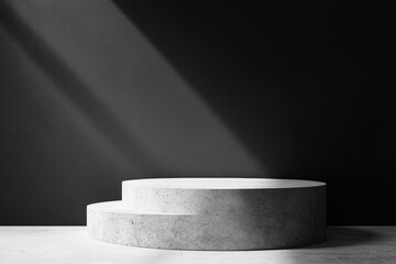 Leinwandbilder - Modern concrete podium in minimalist studio setting with dramatic lighting and dark wall enhances the artistic ambiance