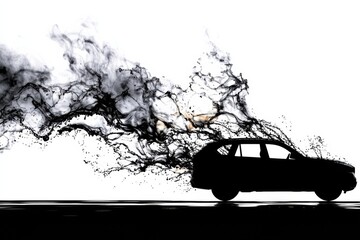 Fototapete - Artistic Silhouette of a Car Formed by Black Oil Against a Contrasting Background, Showcasing Unique Automotive Design Concepts and Creativity in Visual Art