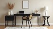 © yigit bugra - Modern Home Office Setup with Black Writing Desk and Rattan Chair