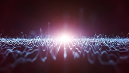 Wall Mural - futuristic line waves with blue red spot light loop animation.