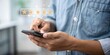 © main_asn - Customer review good rating feedback concept, A person using a smartphone to leave a 5-star review, with emphasizing online feedback. testimonial and testimony, user comment and feedback for review.