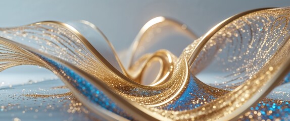 Fototapete - Abstract Gold and Blue Swirling Glitter Design