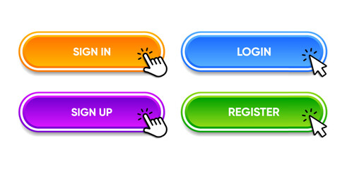 Aufkleber - Set of sign in sign up forms. Registration and login buttons. Professional and User-friendly web and UI UX design elements. Username, email and password. Register page button.