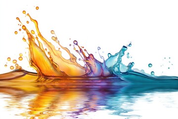 Fototapete - Colorful Splash From Gasoline Fuel Drop Impacting Clear Water Surface at Daytime