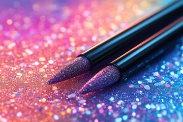 Fototapete - Golden sparkles create a stunning visual effect during a festive celebration at night, filling the air with a warm and enchanting glow that captivates viewers' attention