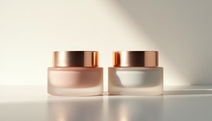 Poster - Two elegant skincare jars illuminated against a soft background  