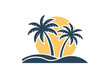 © Bismillah - Palm tree silhouettes sign on sun beach, sunset on island, two palm and sun Icon Design
