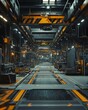 © Posithrone - Subterranean Automotive Plant: Conveyor Belts Moving Components under Bright Lights. .