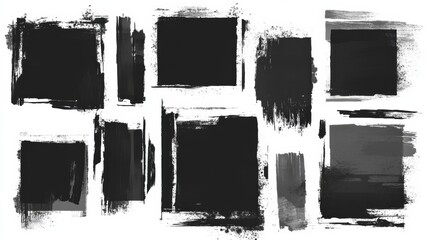 Aufkleber - Black Rough Edge Rectangles Featuring Grunge Square Frames for Creative Design and Artistic Collage Applications