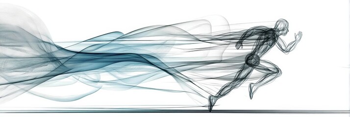 Poster - Dynamic Representation of a Runner Created From Motion Streaks on a White Backdrop Showcasing Speed and Energy