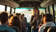 © Khelga Volkova - Tour guide speaking enthusiastically to audience on bus interior