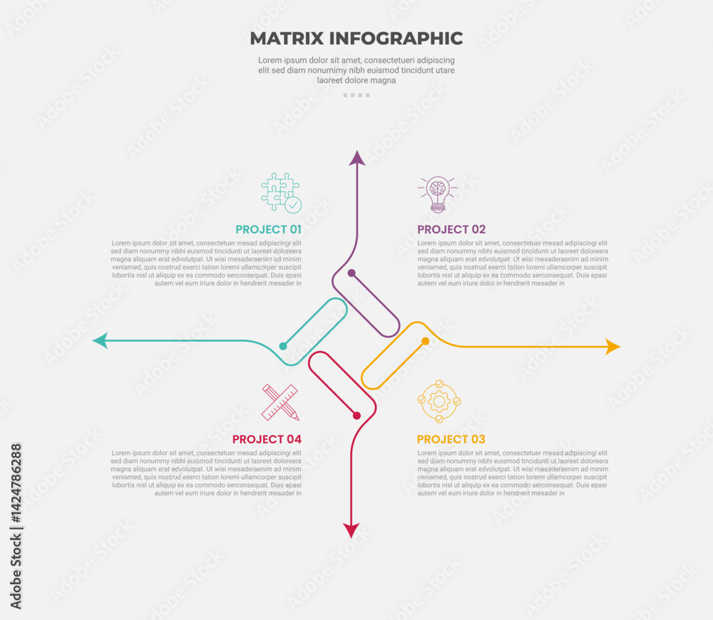 matrix grid structure infographic outline style with 4 point template ...