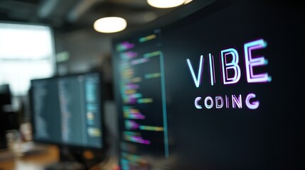Wall Mural - vibe coding displayed on monitor in modern office setting