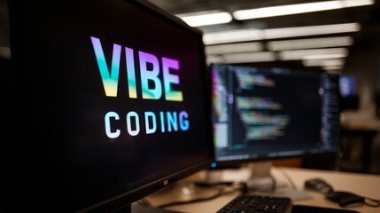 Wall Mural - vibe coding displayed on monitor in modern office setting