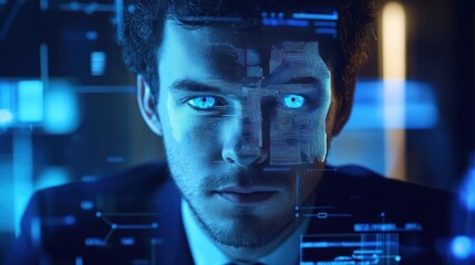 Futuristic man with augmented reality interface