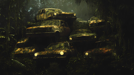 Wall Mural - haunting pile cars
