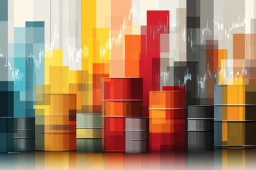 Leinwandbilder - Dynamic Abstract Representation of Industrial Barrels and Oil Market Trends in Vibrant Colors