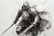 © sahruddin - pencil drawing of a medieval knight in armor