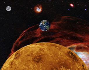 planet venus, earth, moon in space