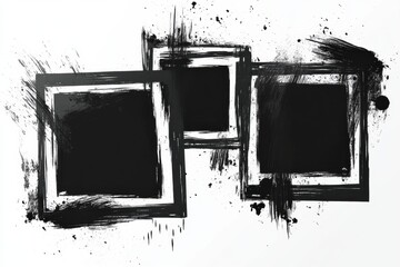 Aufkleber - Black Grunge Frame Rectangles for Creative Design Projects and Artistic Collages With Textured Rough Edges