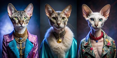 Naklejka na meble Elegant Long-Faced Cats in Fashionable Attire:  A Stylish Pet Photography Collection