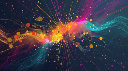 Abstract picture of neon light particle with digital technology style design connecting become dynamic of electric wave movement represent about flowing of data or structure of network system. AIG53.